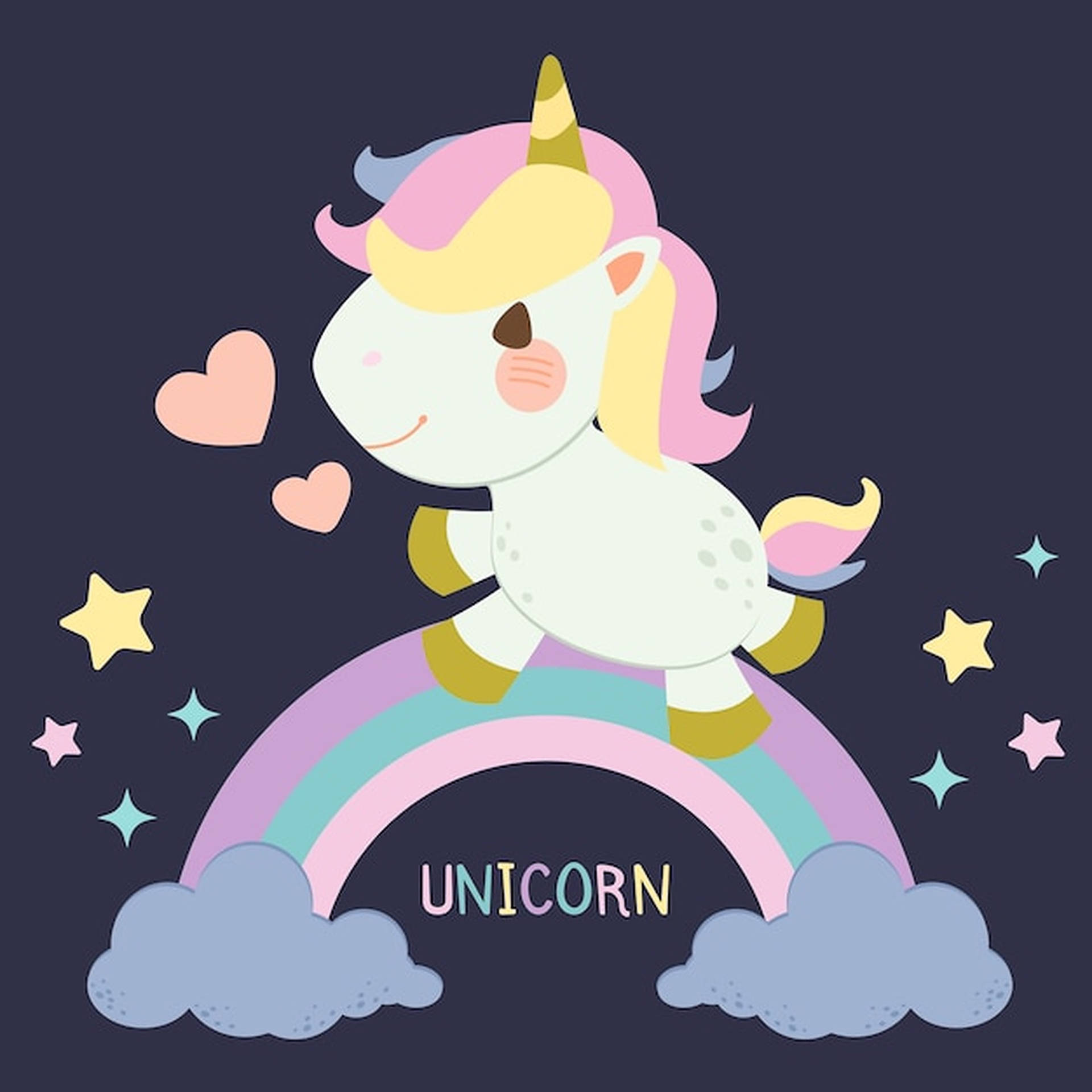 Baby Unicorn On Pastel Rainbow Background