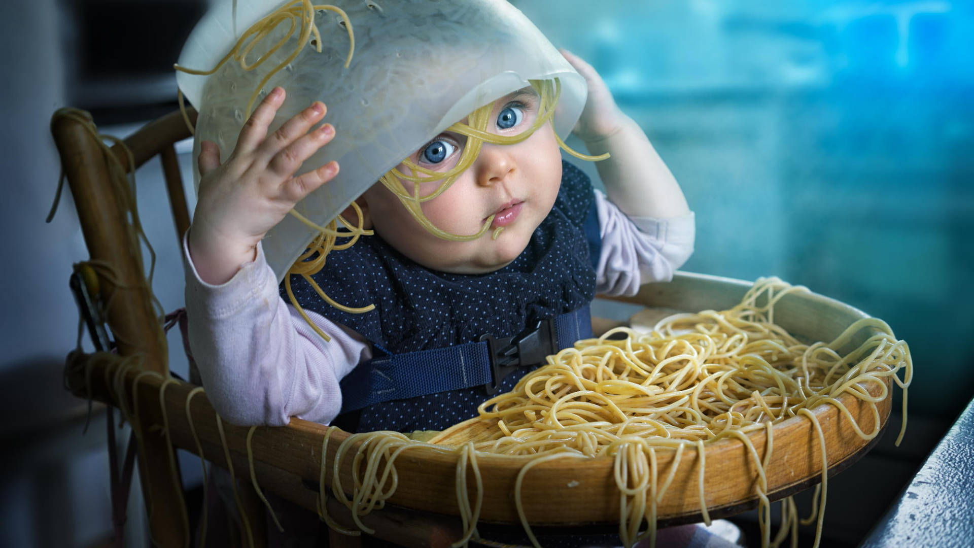 Baby With Pasta Background