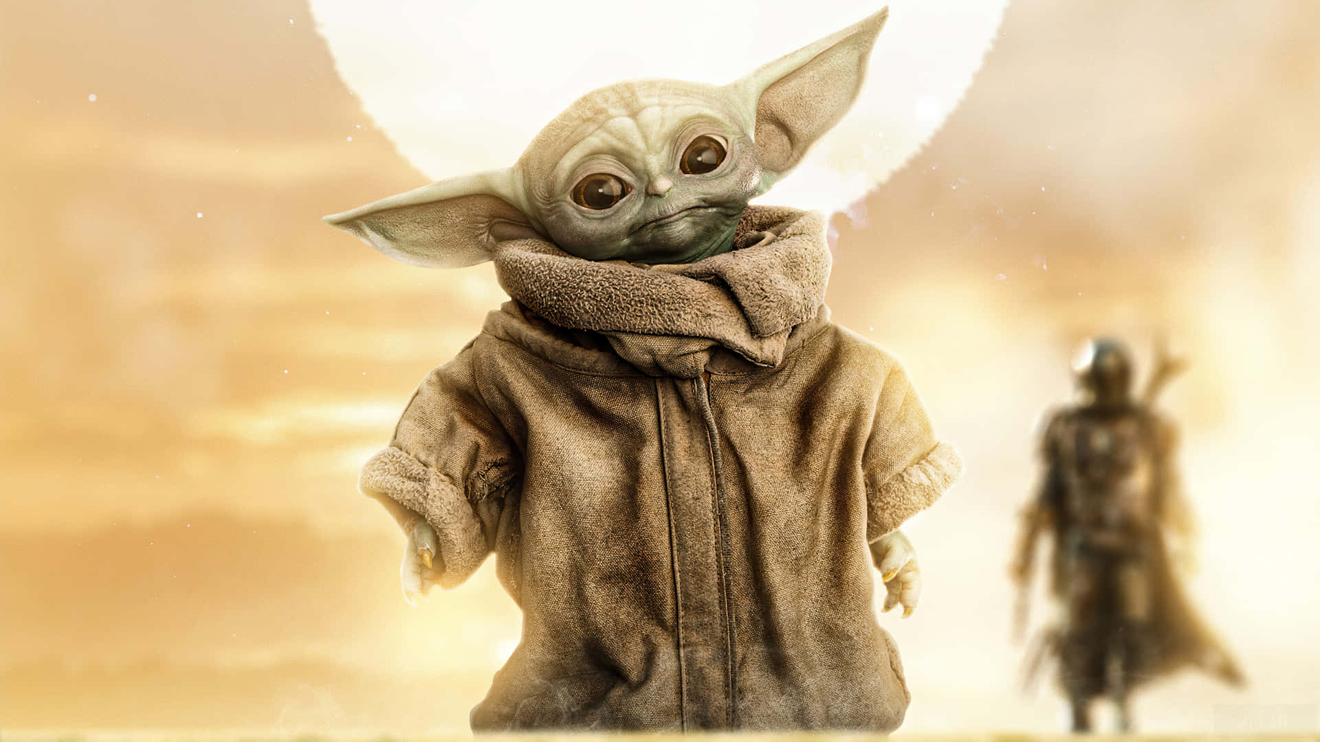 Baby Yoda Aesthetic In The Desert Background