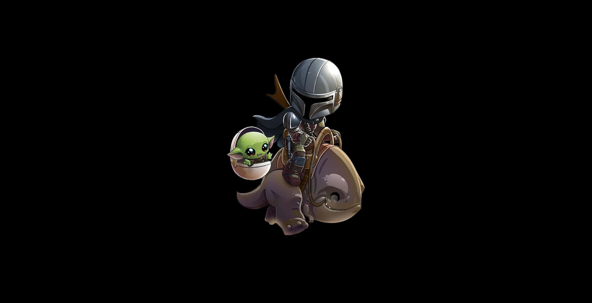 Baby Yoda And Mandalorian Cartoon Background