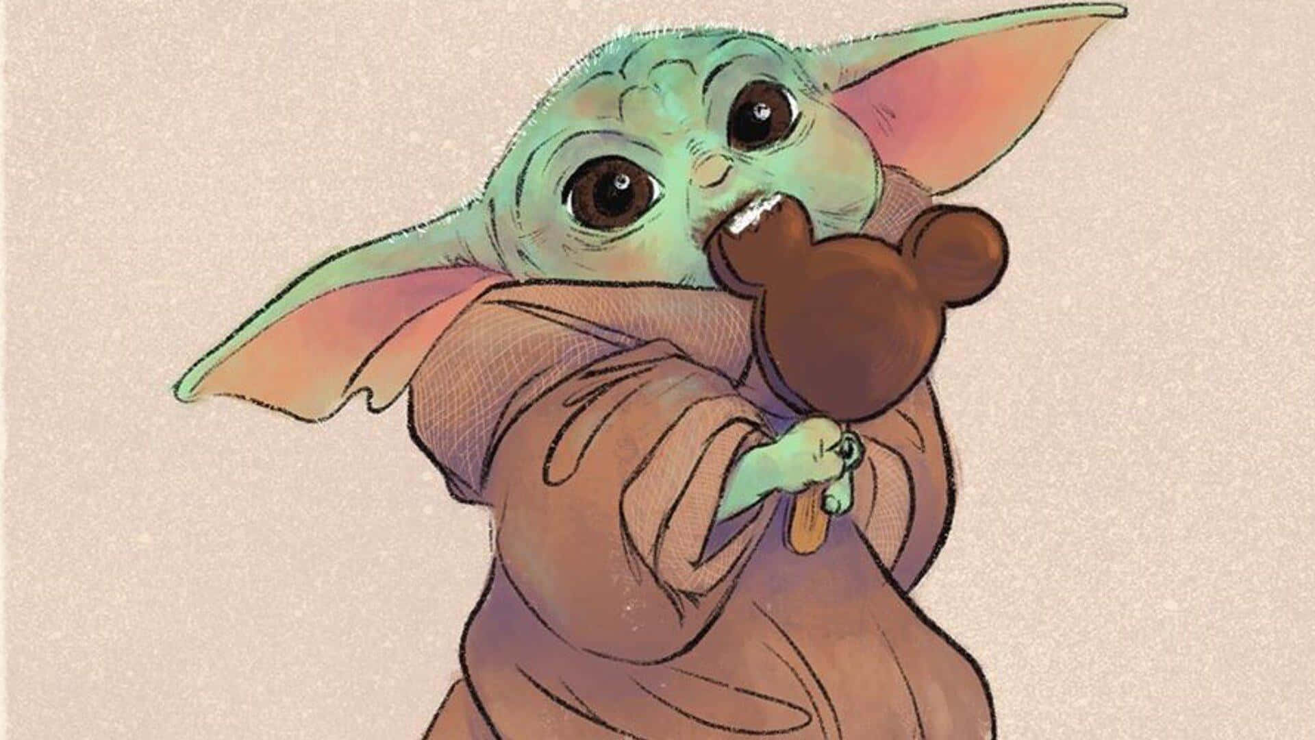 Baby Yoda Cartoon - Charming Illustration Of The Beloved Character Background