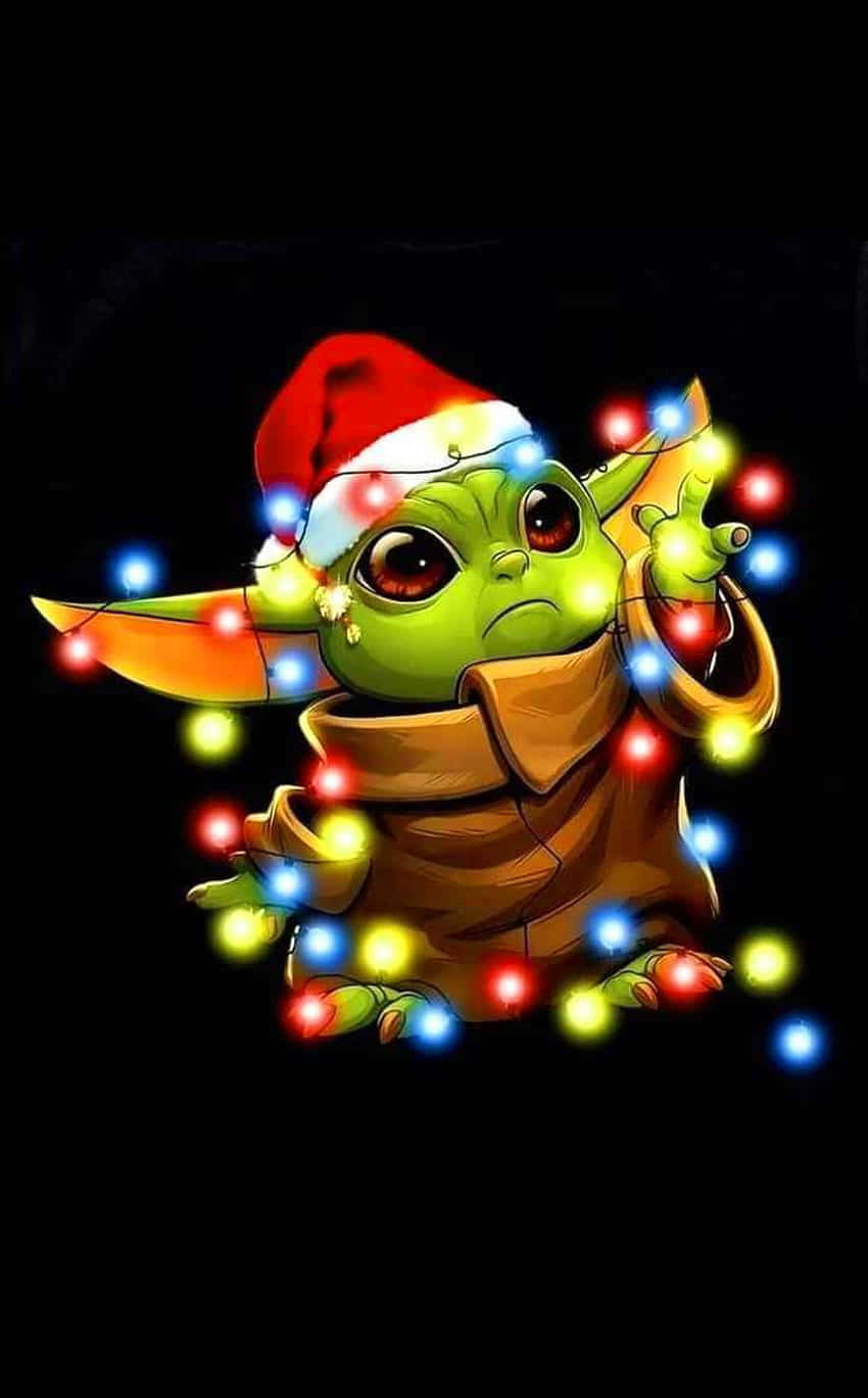 Baby Yoda Christmas Fairy Lights Background