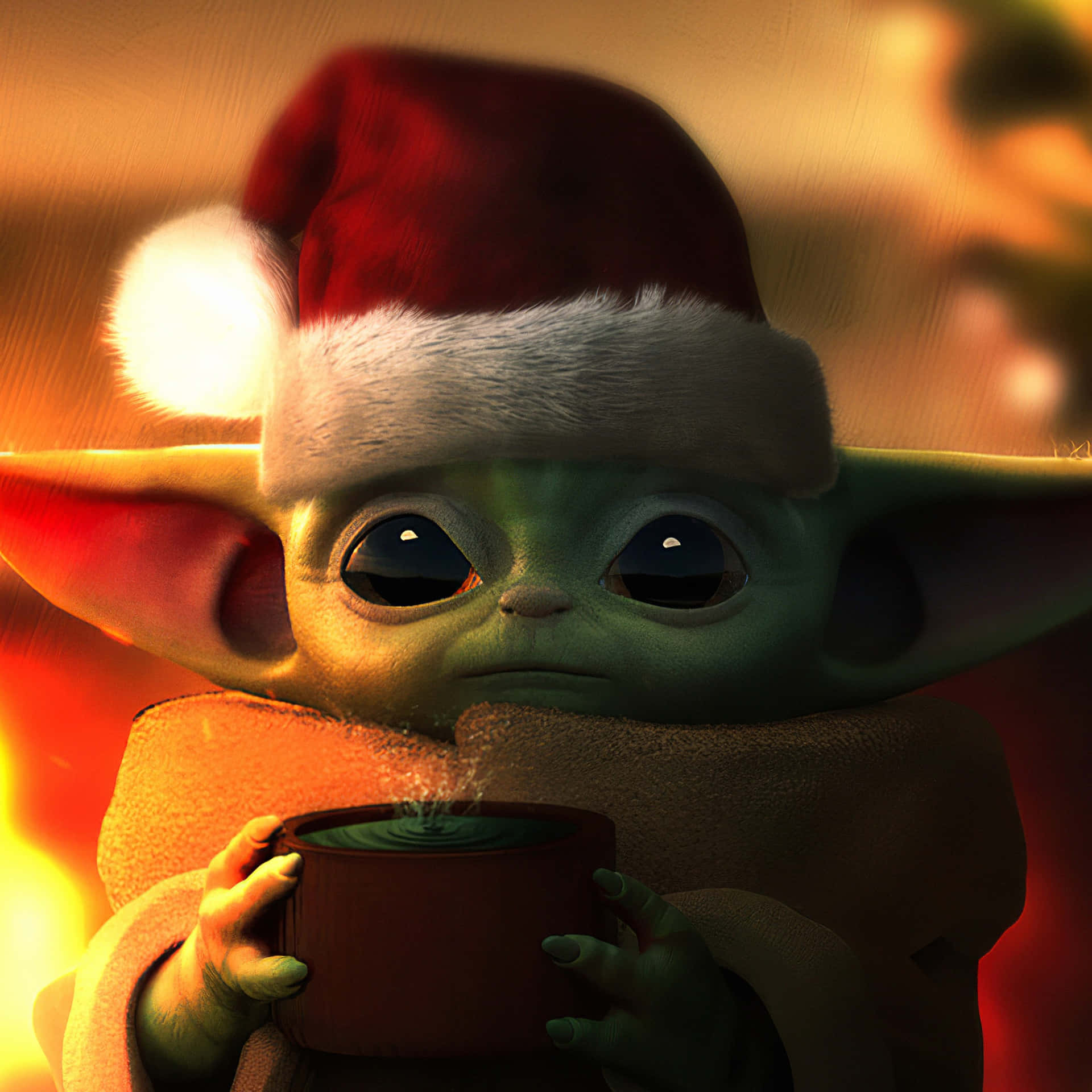 Baby Yoda Christmas Hat Background