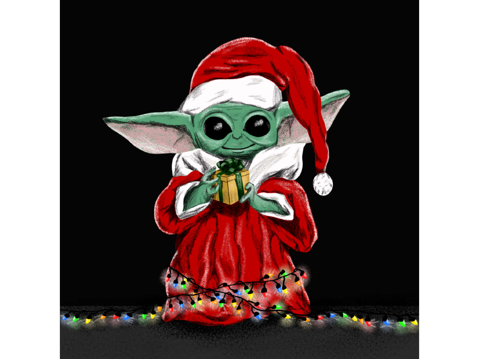 Baby Yoda Christmas Lights Background