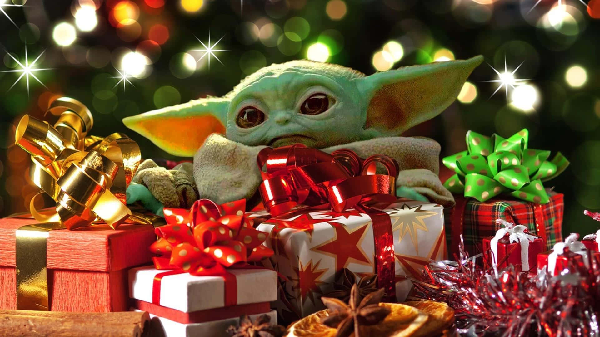 Baby Yoda Christmas Presents Background