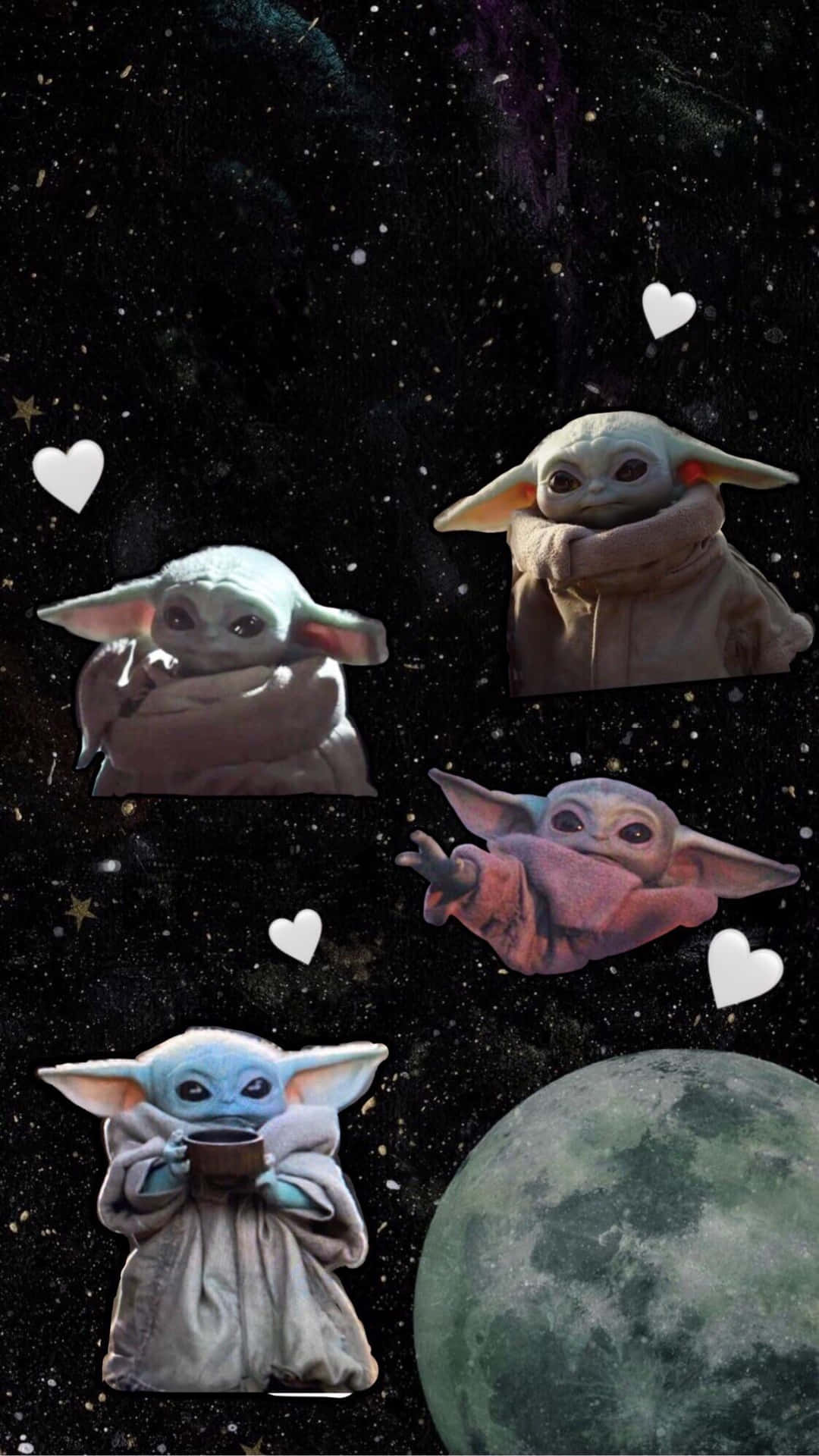 Baby Yoda With Hearts Iphone Background