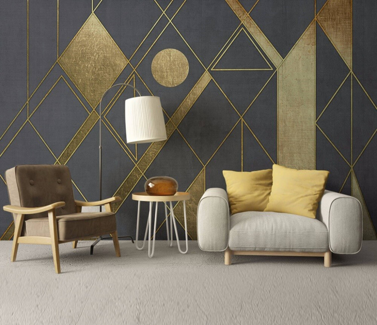 Bacaz Classic Contemporary Modern Damask Gold Wall