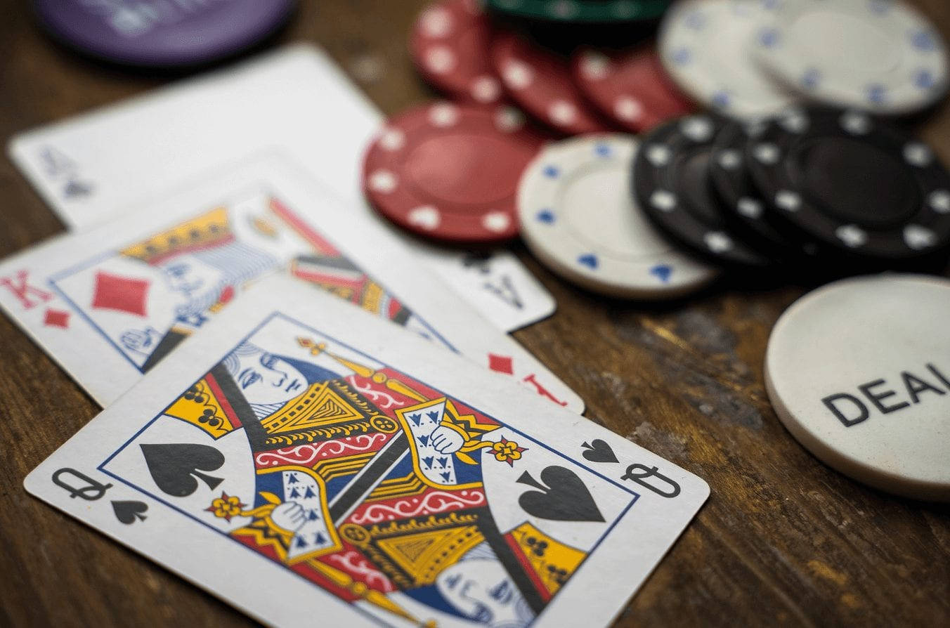 Baccarat Game Card Wooden Table And Chips Background