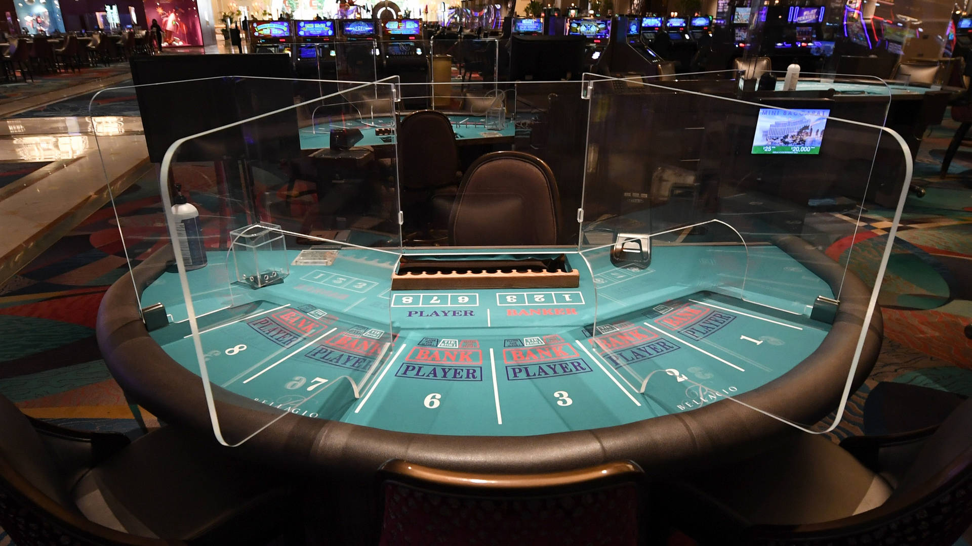 Baccarat Table With Plexiglass Dividers Casino Las Vegas Background