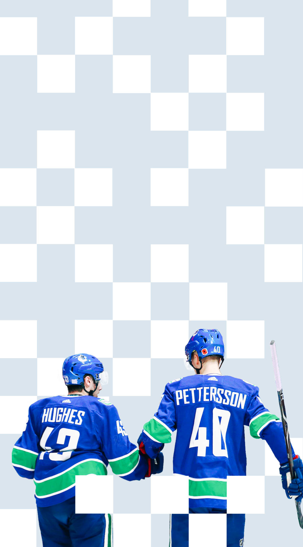 Back Portrait Of Quinn Hughes And Elias Pettersson Holding Hands Background