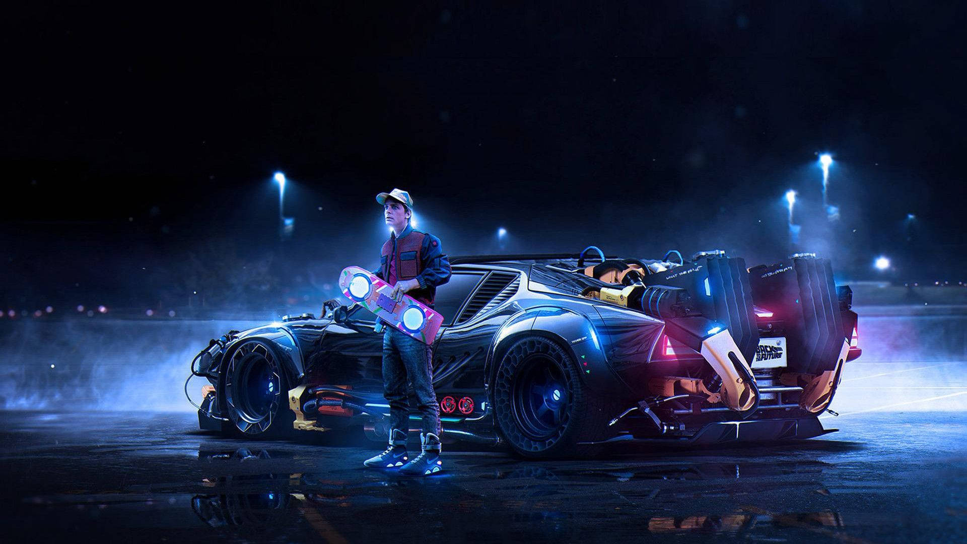 Back To The Future Marty And Delorean Background