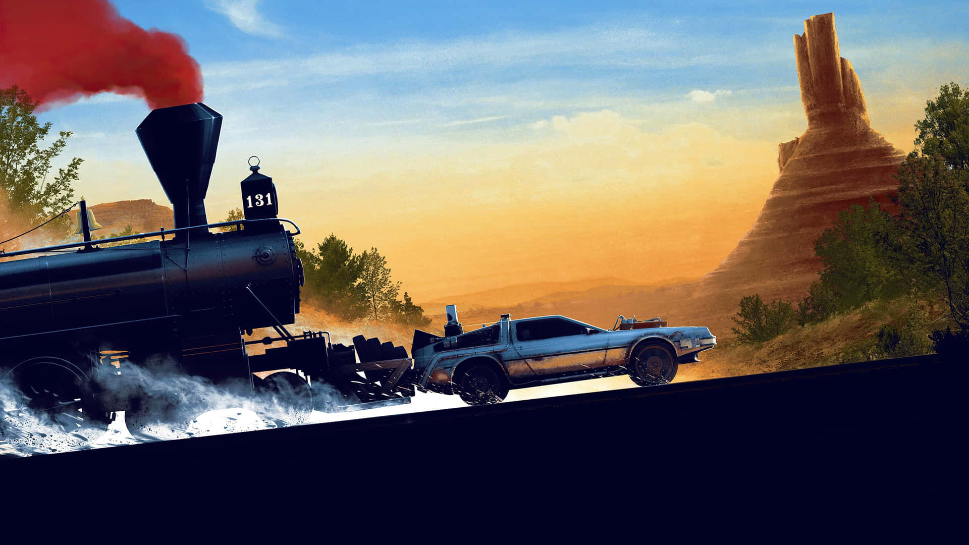 Back To The Future_ Train And De Lorean_ Showdown Background