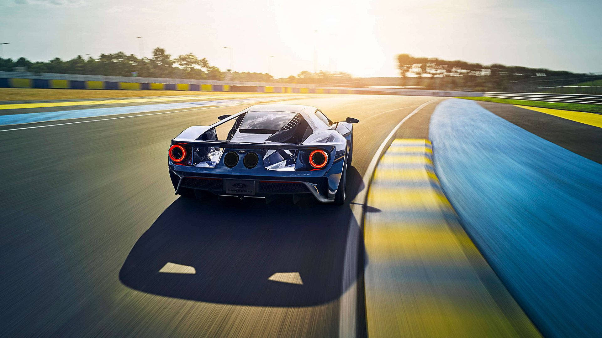 Back View Of Blue Ford Gt Background