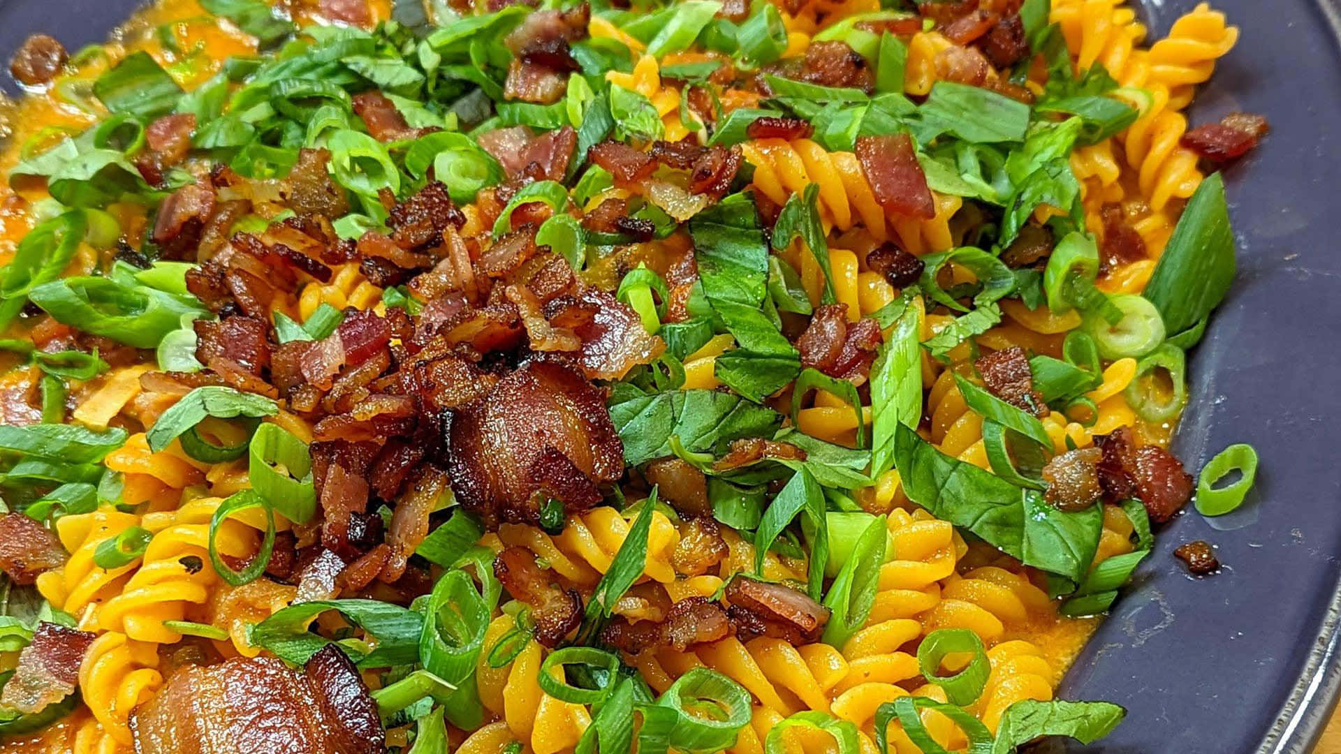 Bacon Topped Macaroni Cheese Dish Background