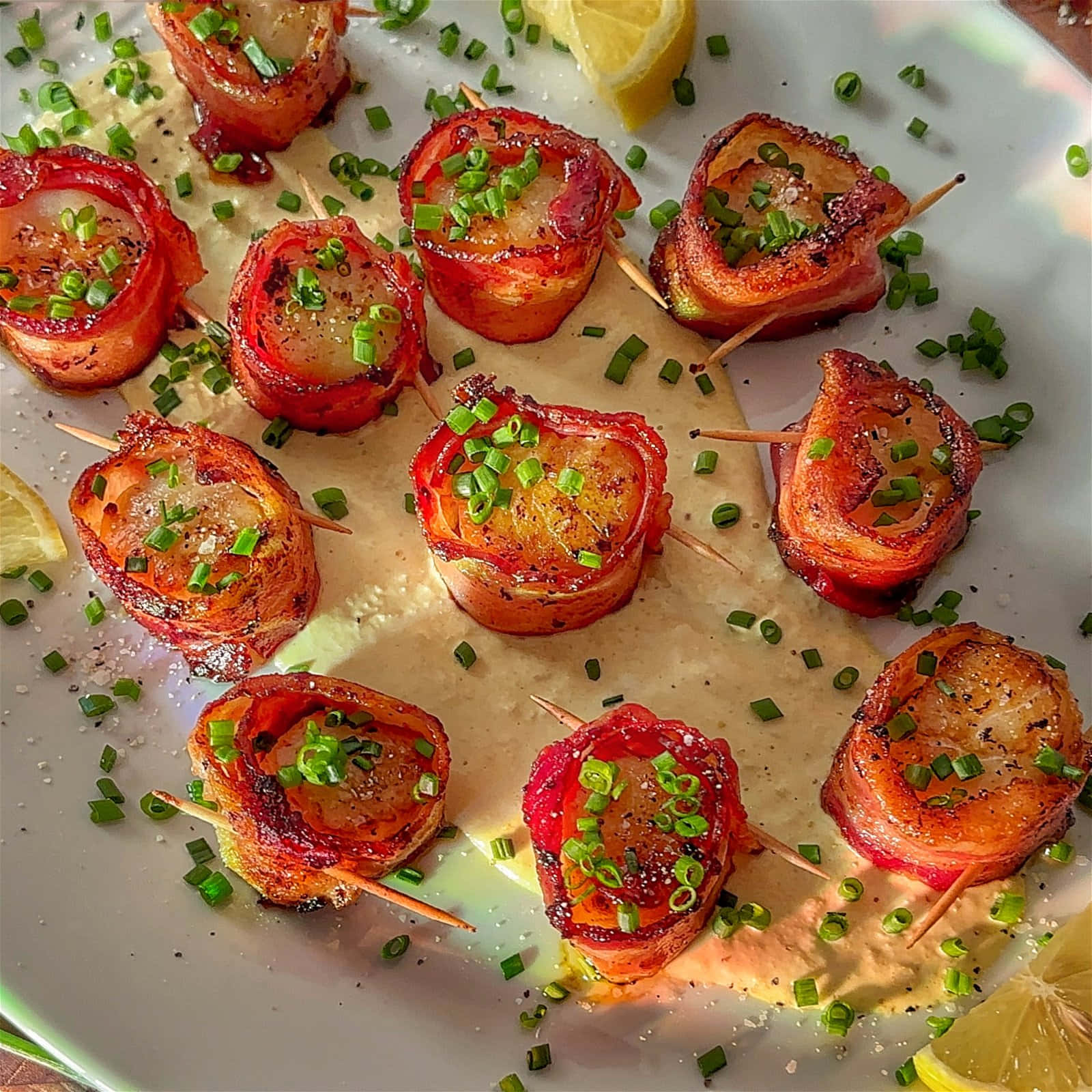 Bacon Wrapped Scallops Dish Background