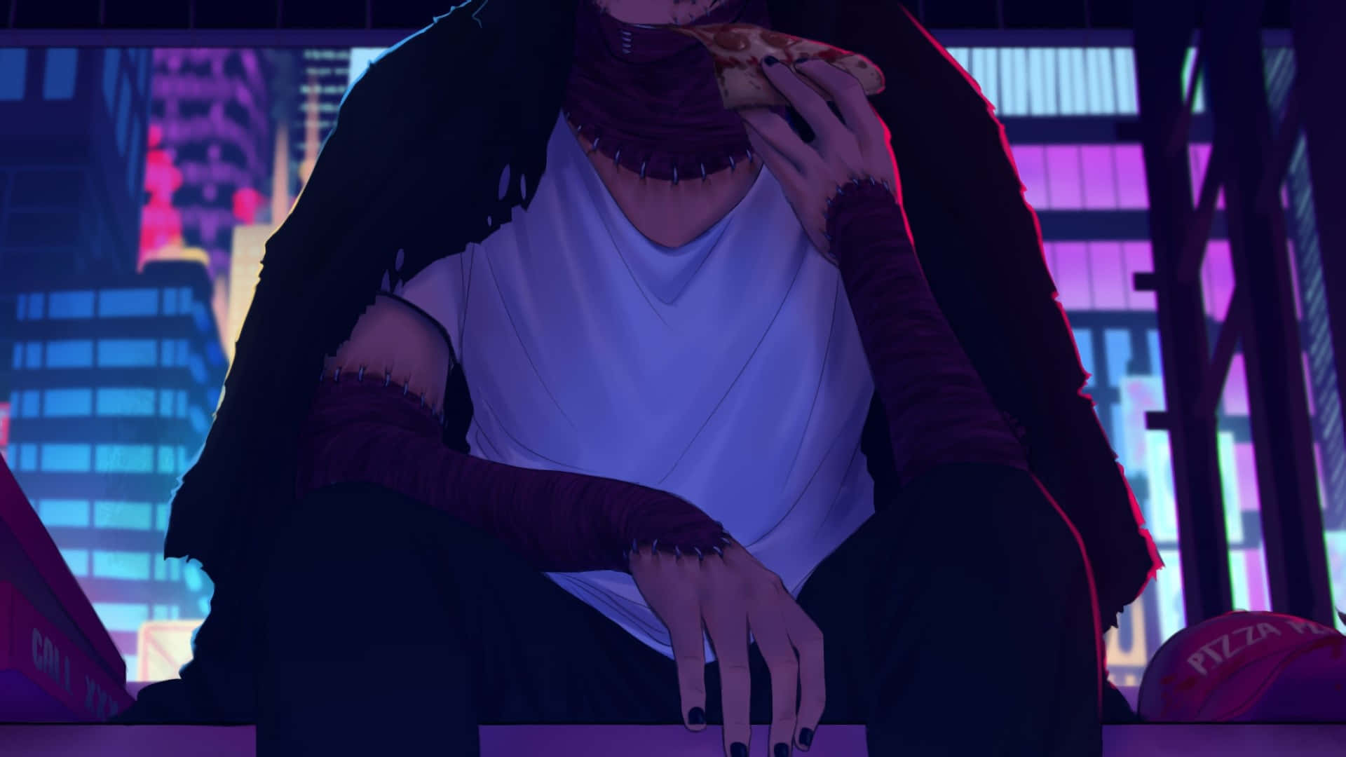 Bad Boy Anime Eating Pizza Background