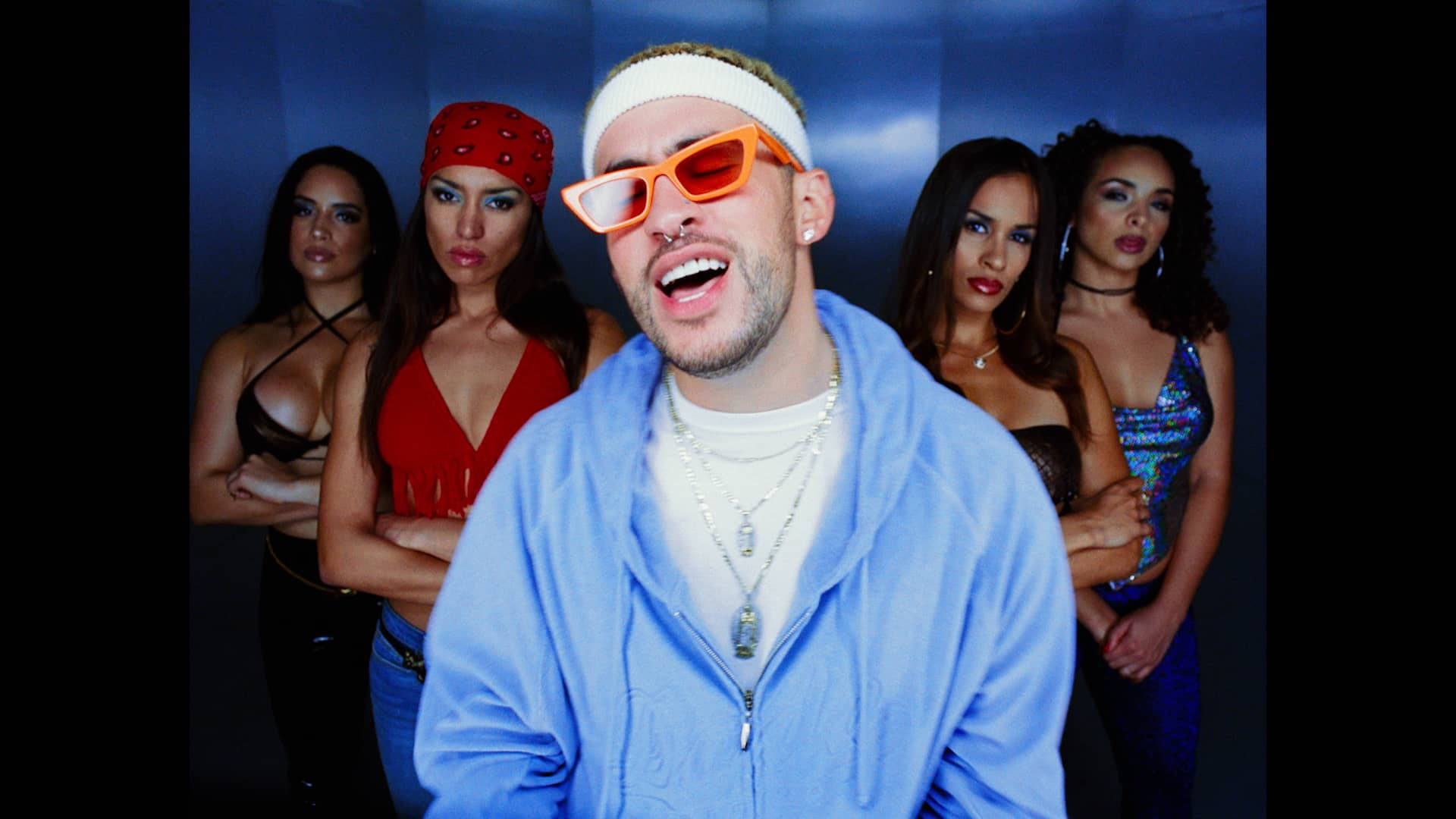 Bad Bunny With Four Girls Background
