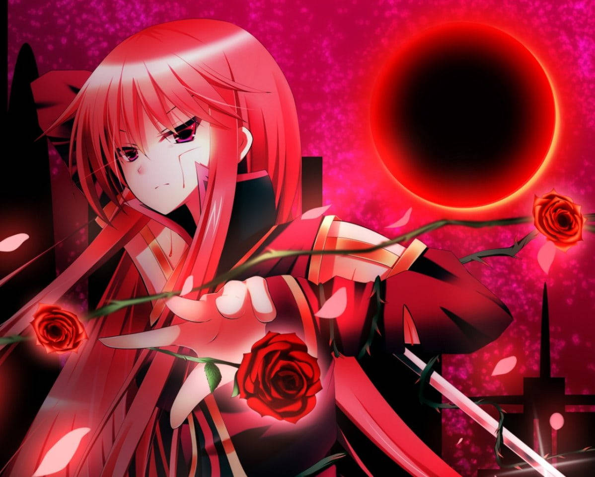 Bad Girl Anime Holding Rose Background