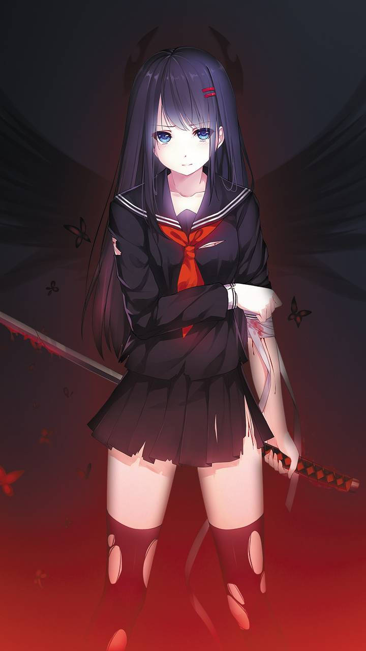 Bad Girl Anime Sailor Uniform Katana Background