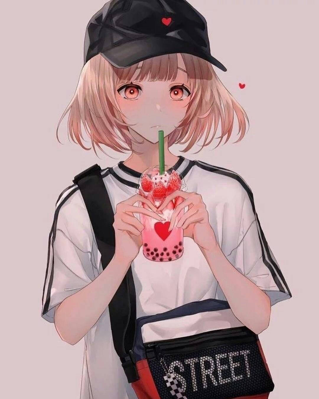 Bad Girl Anime Strawberry Drink Background