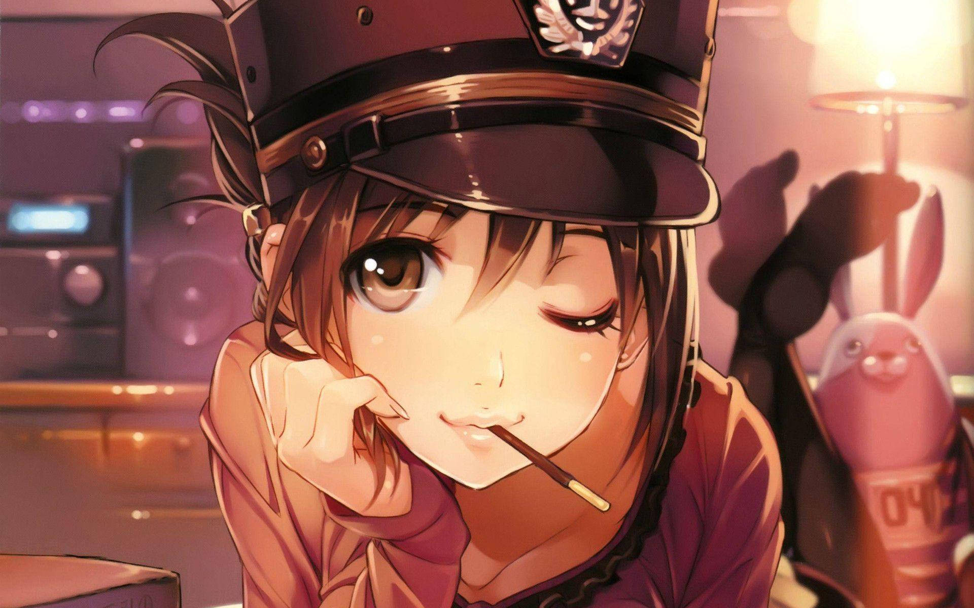 Bad Girl Anime Winking Pocky