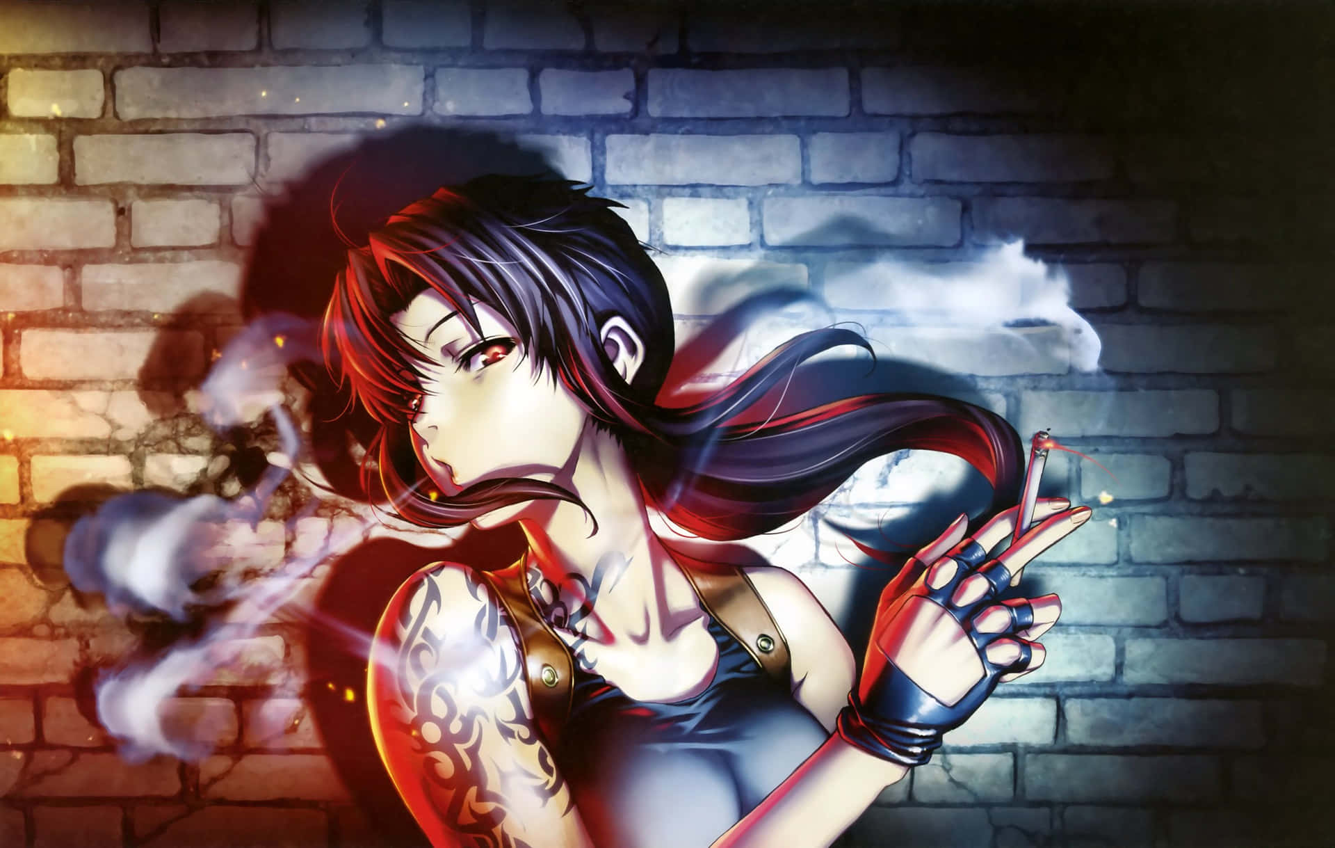 Badass Anime Revy With Cigarette Background