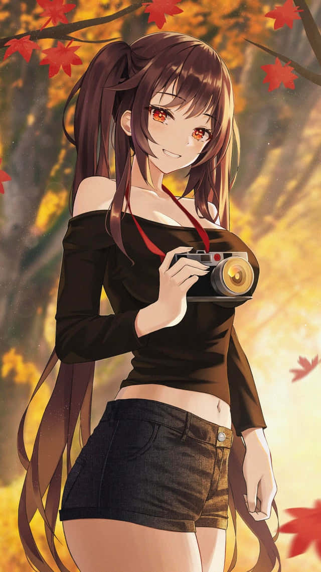 Badass Girl With Camera Fall Anime Background