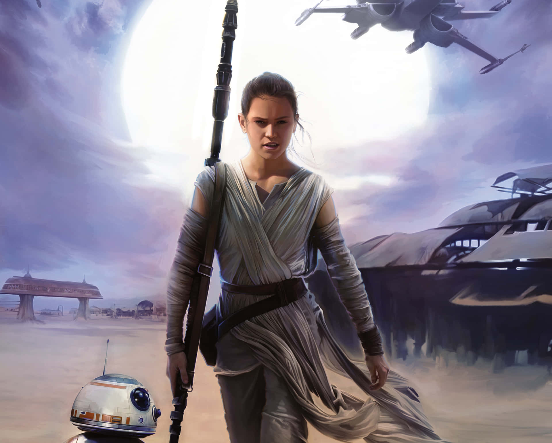 Badass Rey Star Wars The Force Awakens Background