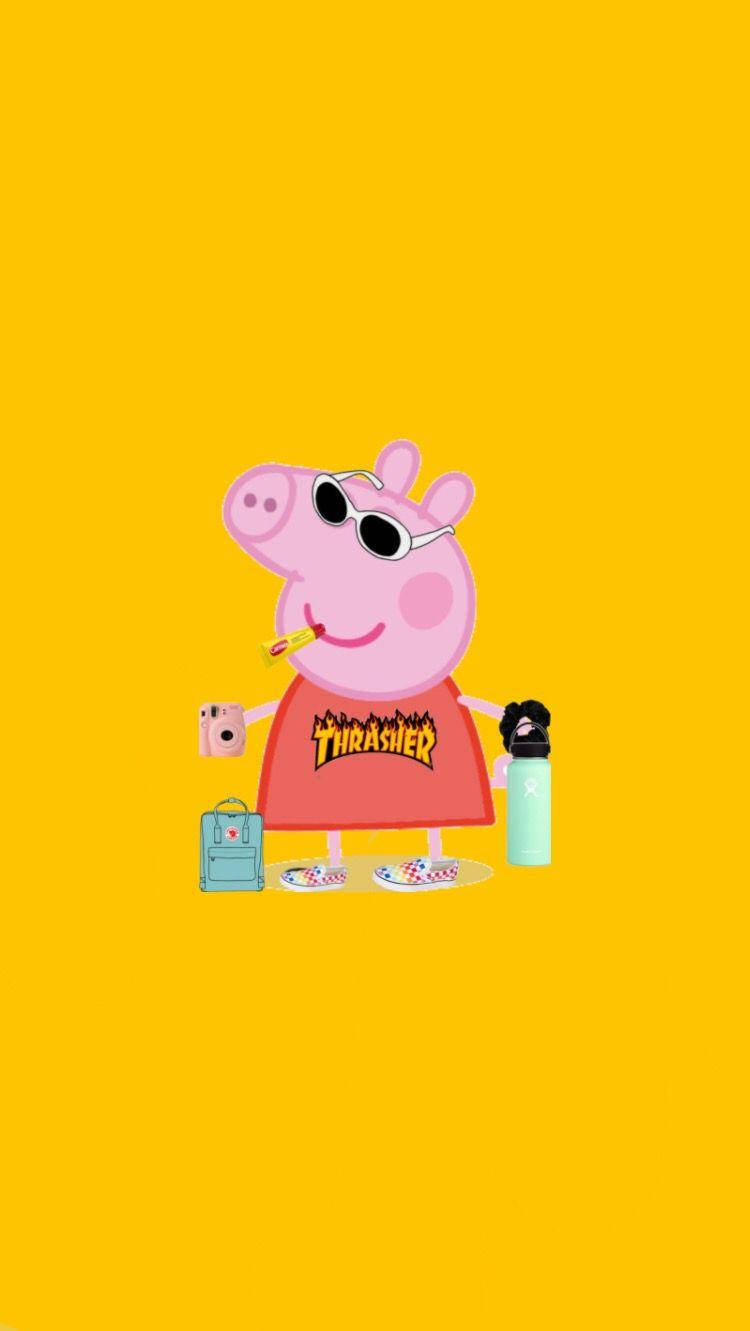 Baddie Peppa Pig Yellow Background Background