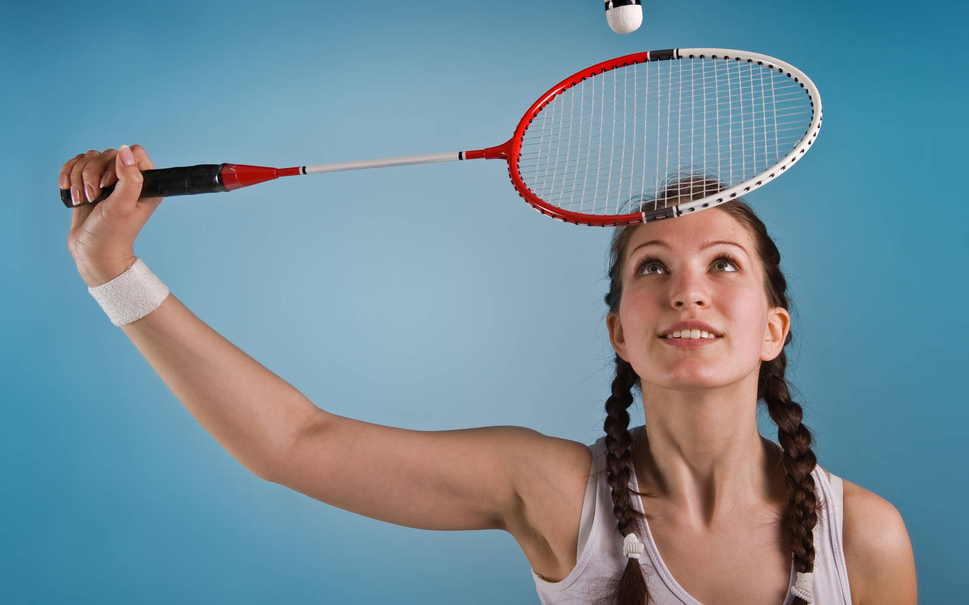 Badminton Player With Racket Background