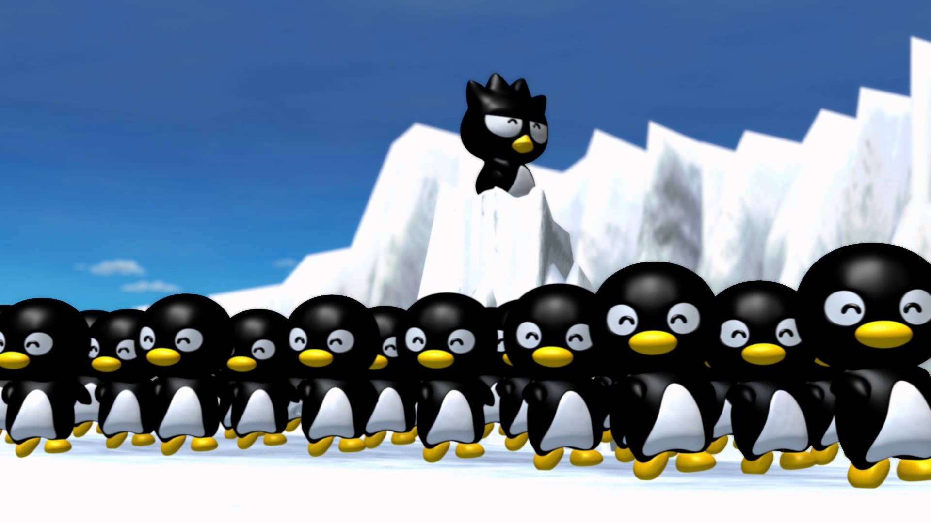 Badtz Maru Cartoon Art With Penguins Background
