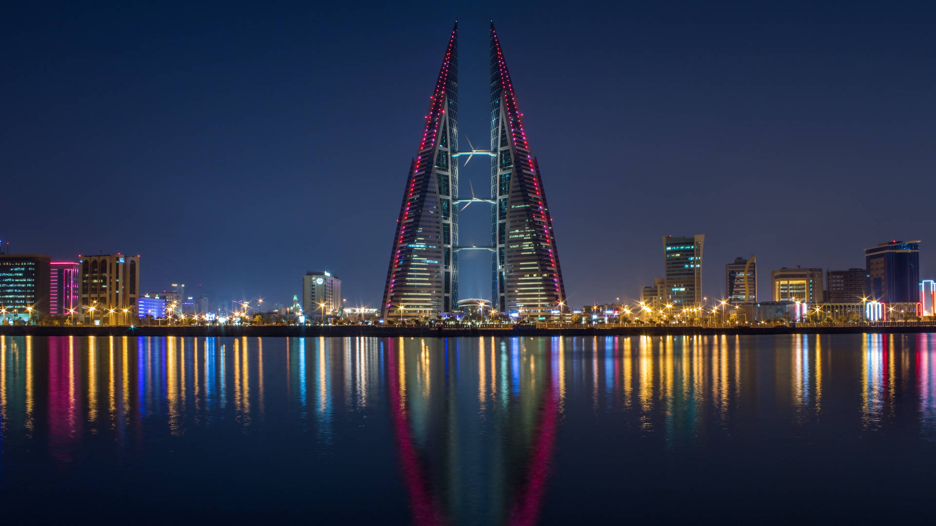 Bahrain City Night Skyline Background