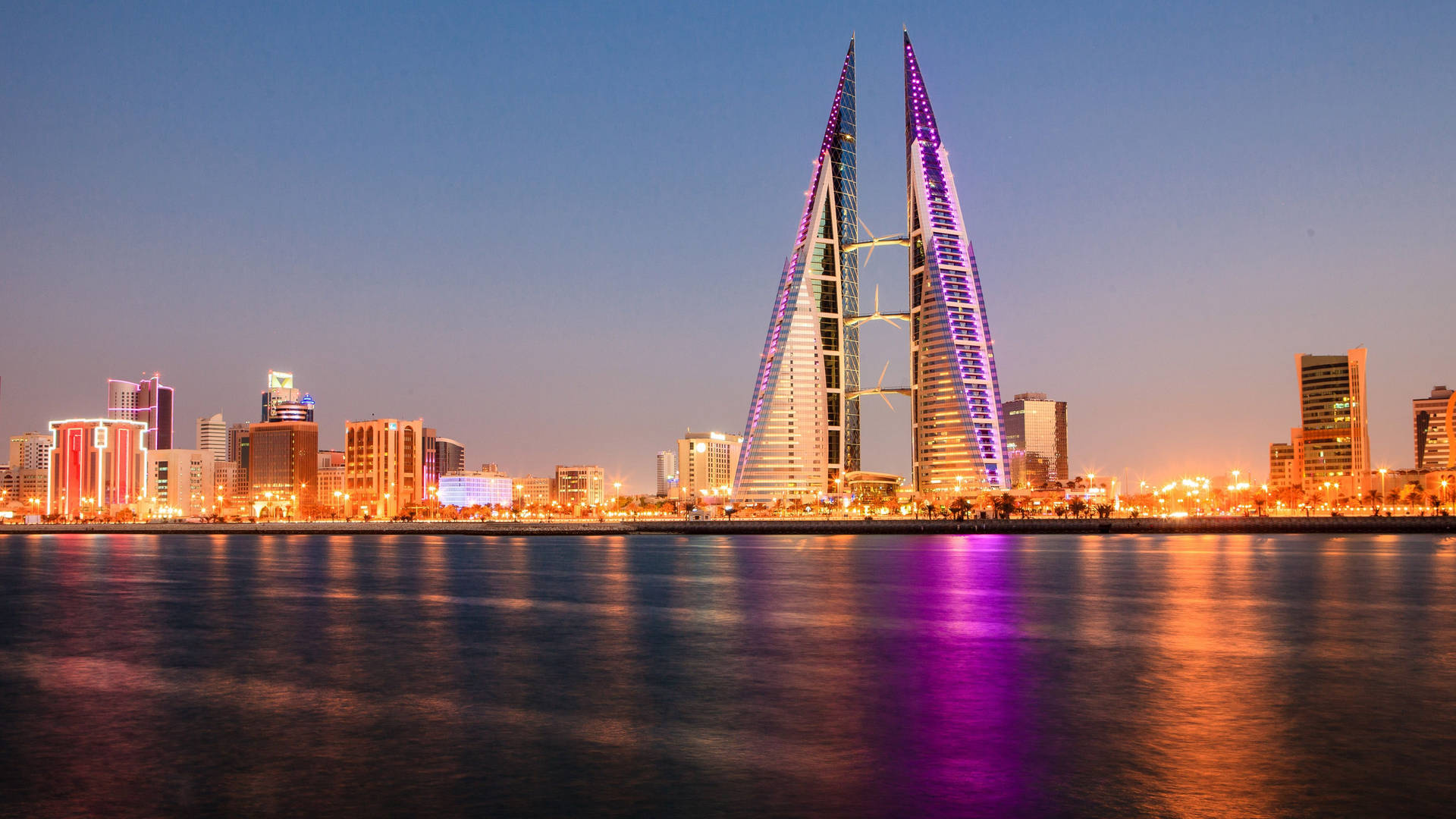 Bahrain Purple Lights Night Ocean Background