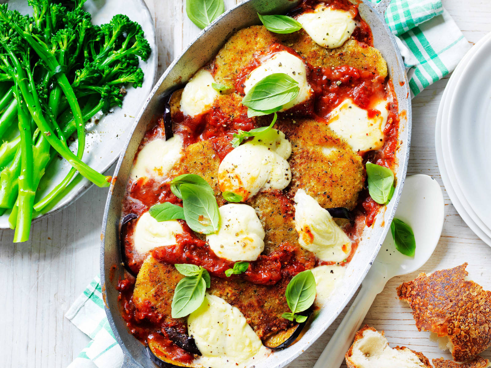 Baked Chicken Schnitzel Eggplant Parmigiana Background