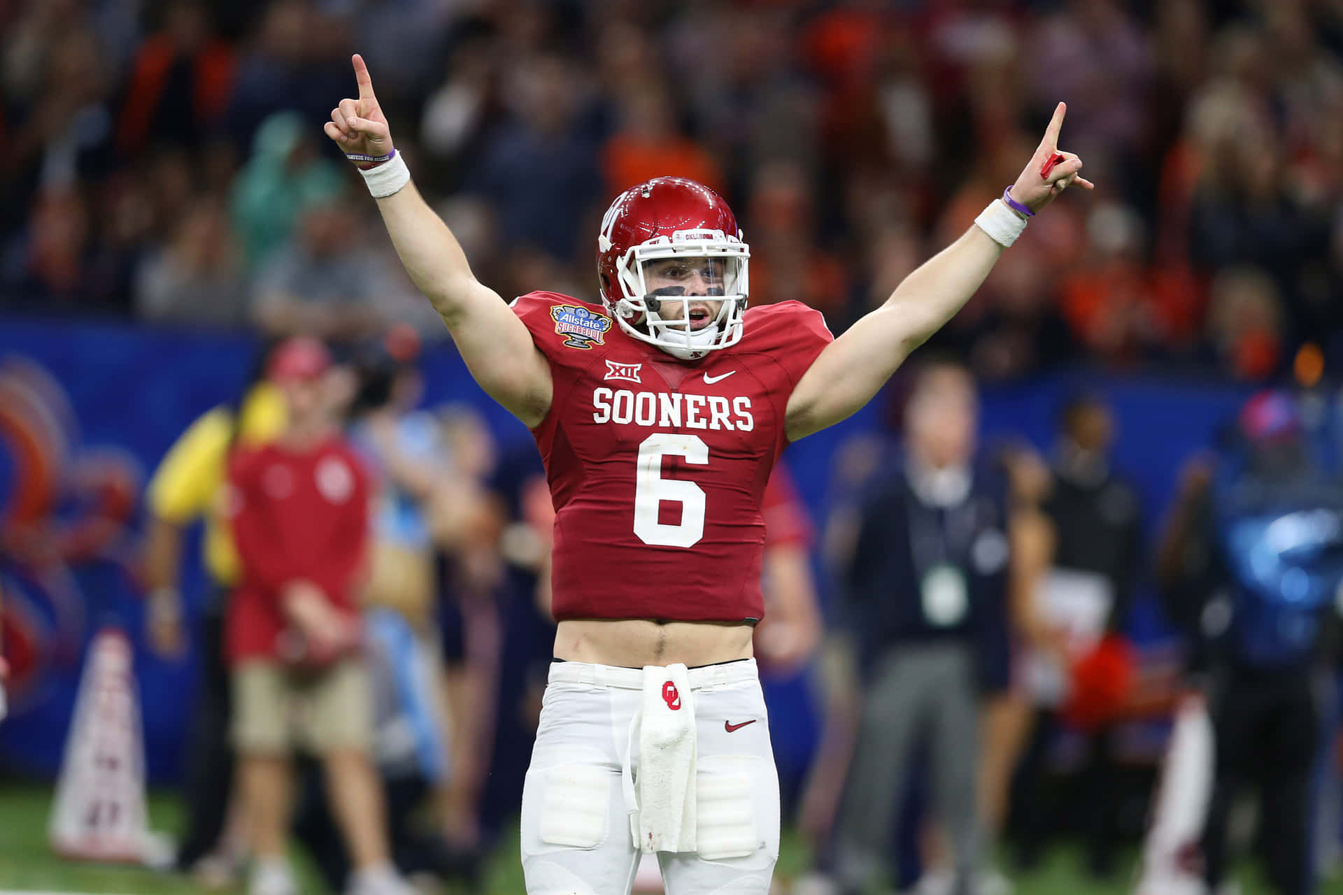 Baker Mayfield Celebrating Touch Down Background