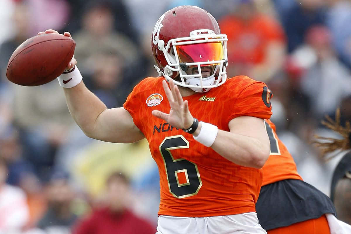 Baker Mayfield In Orange Shirt Background