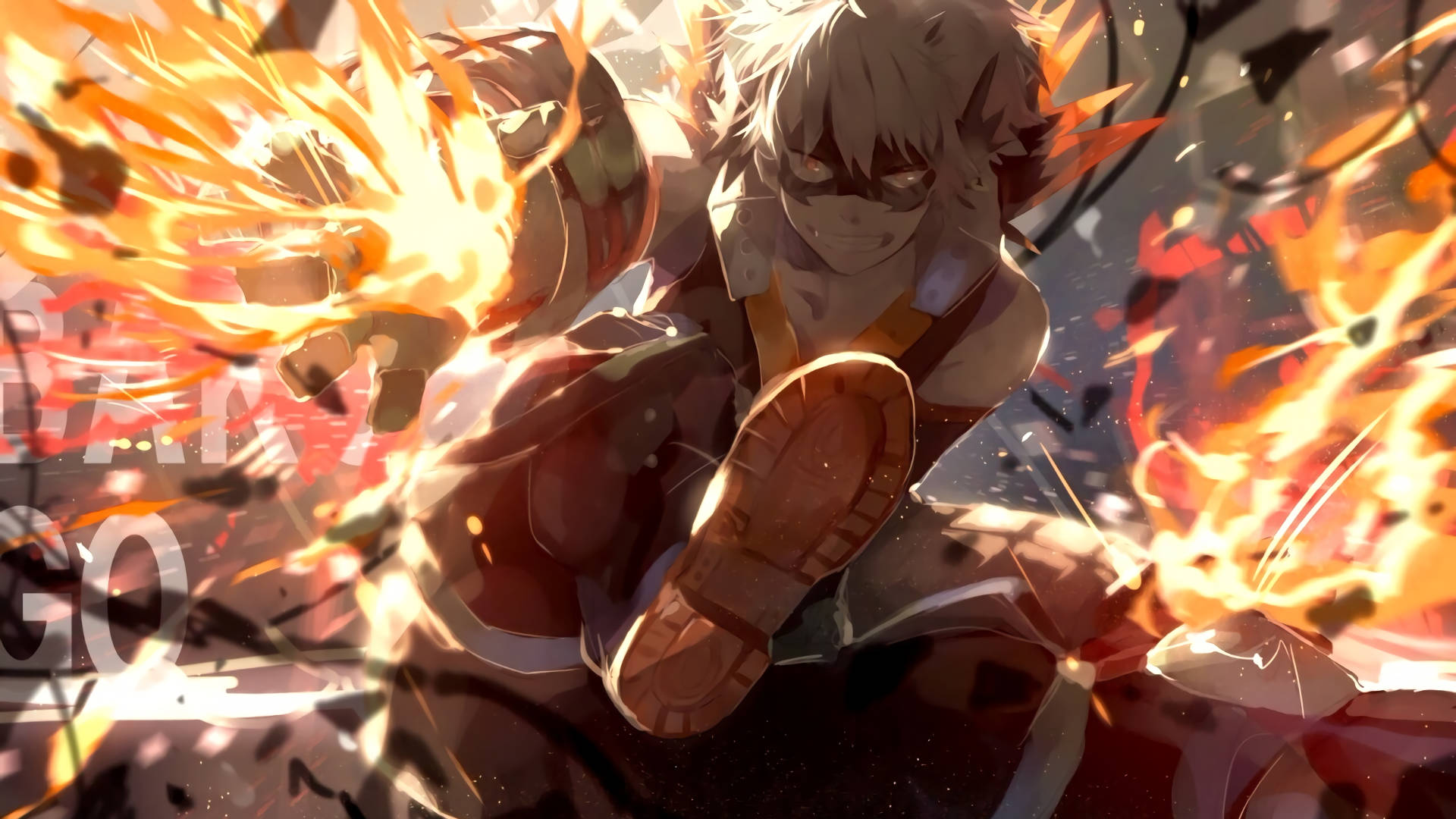 Bakugo Grinning Explosion Background