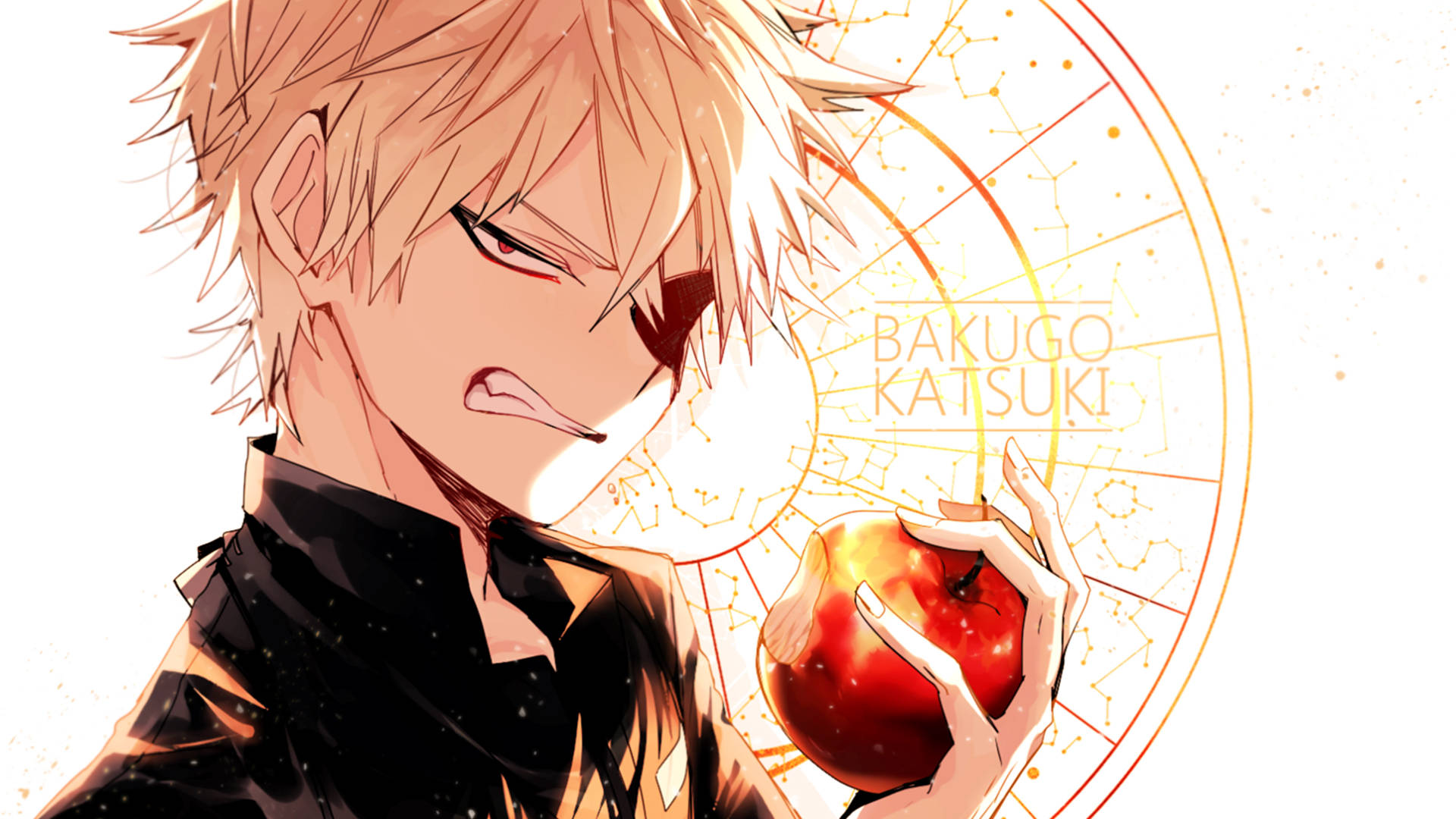 Bakugo With An Apple Background