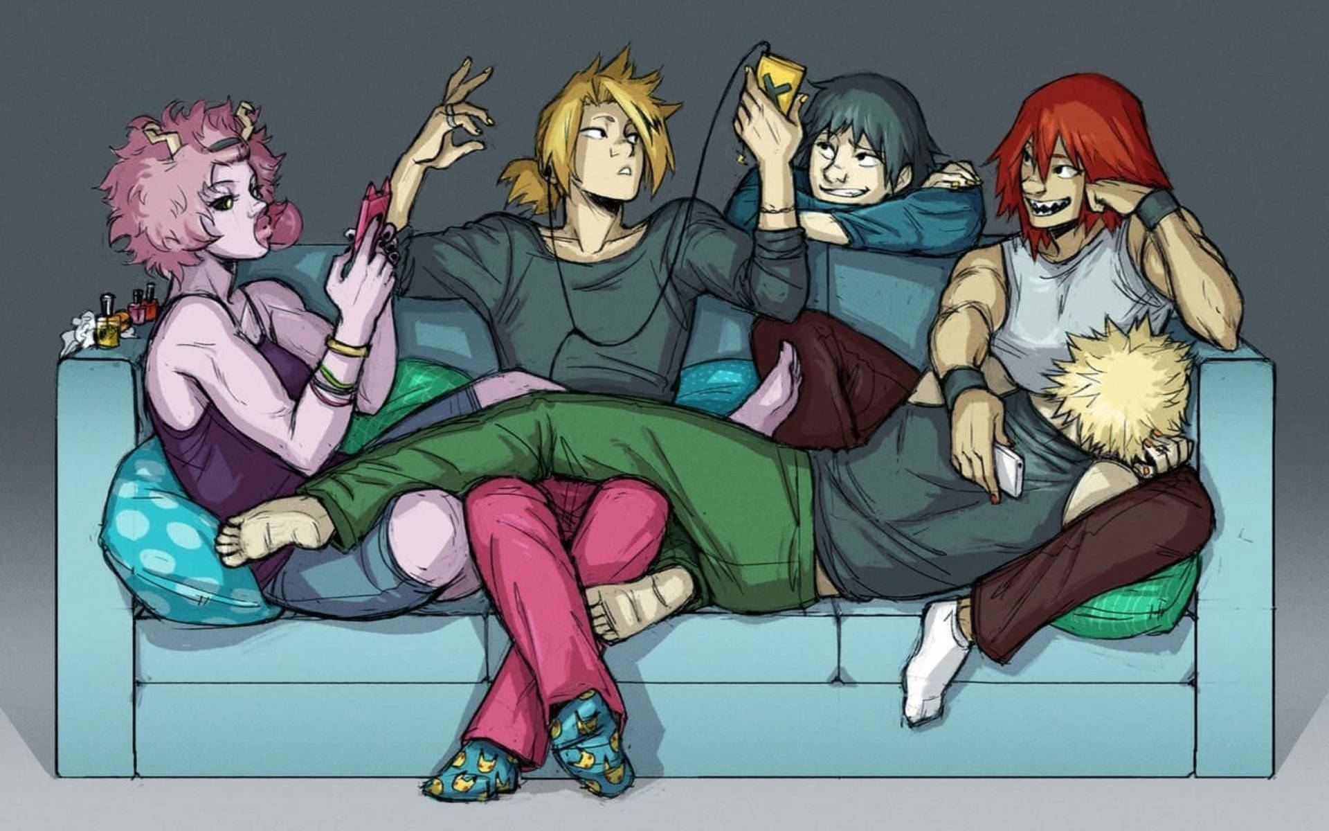 Bakusquad Chilling On Couch Background