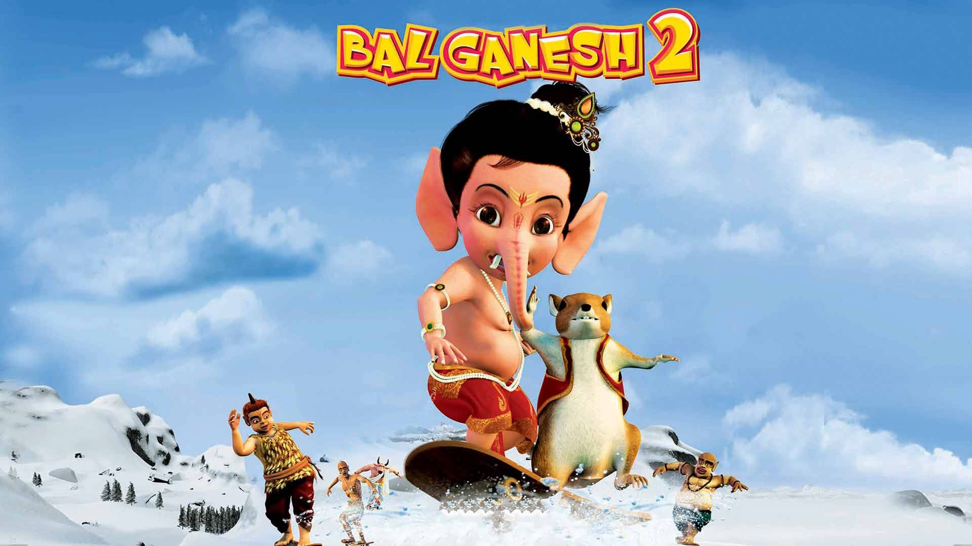 Bal Ganesh And Mouse Snowboarding Background