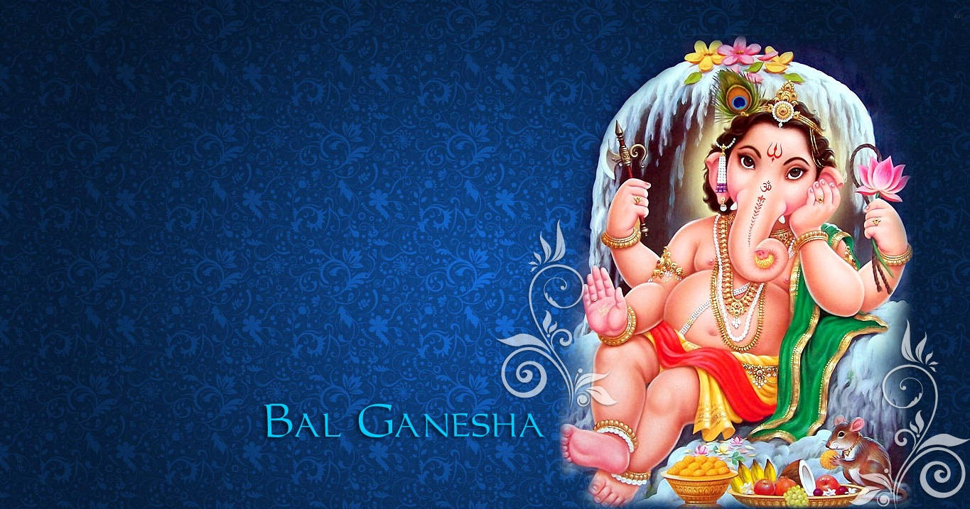 Bal Ganesh On Icy Altar Background