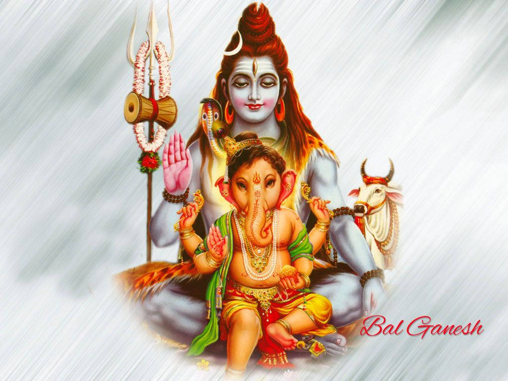 Bal Ganesh On Shiva's Lap Background