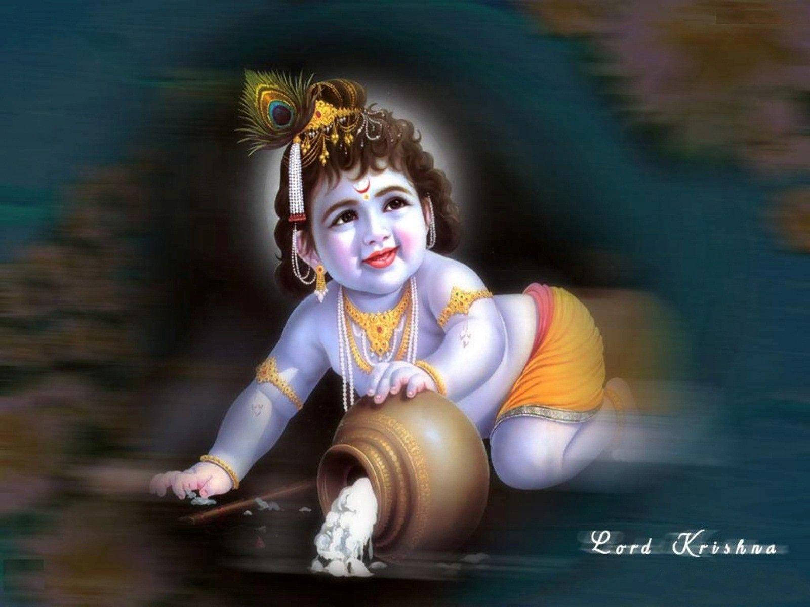 Bal Krishna Desktop With His Amritadohani Background