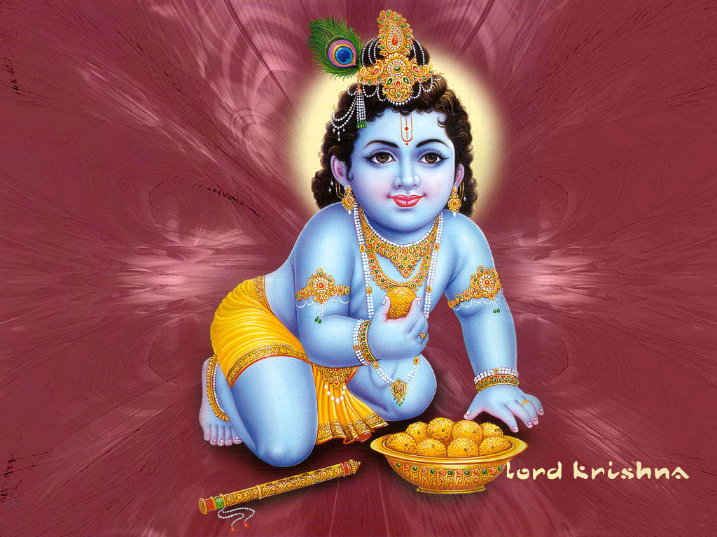 Bal Krishna With A Kadamba Fruit Background