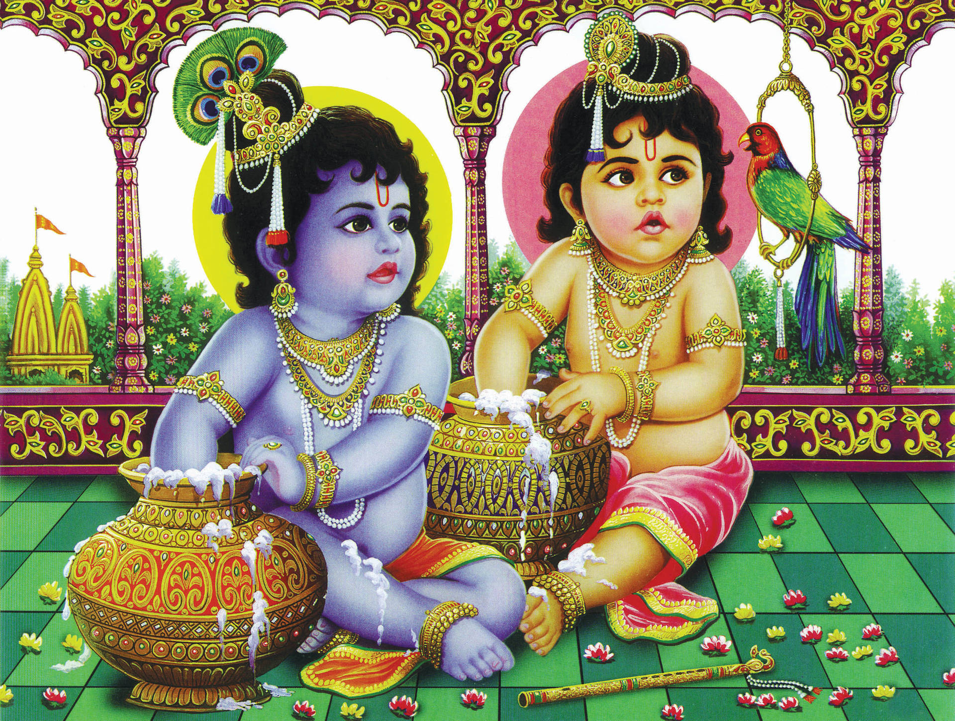 Bal Krishna With Balarama Background