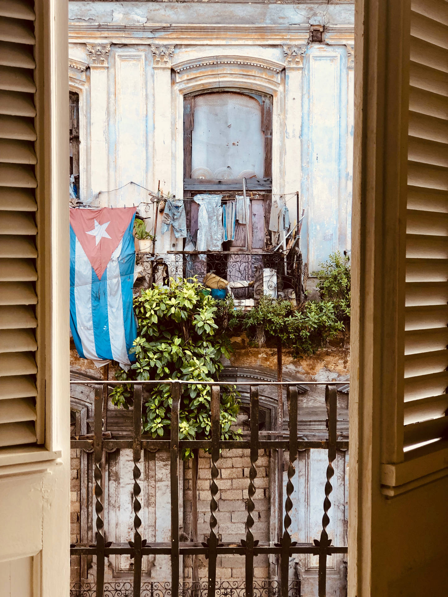 Balcony With Cuban Flag Background