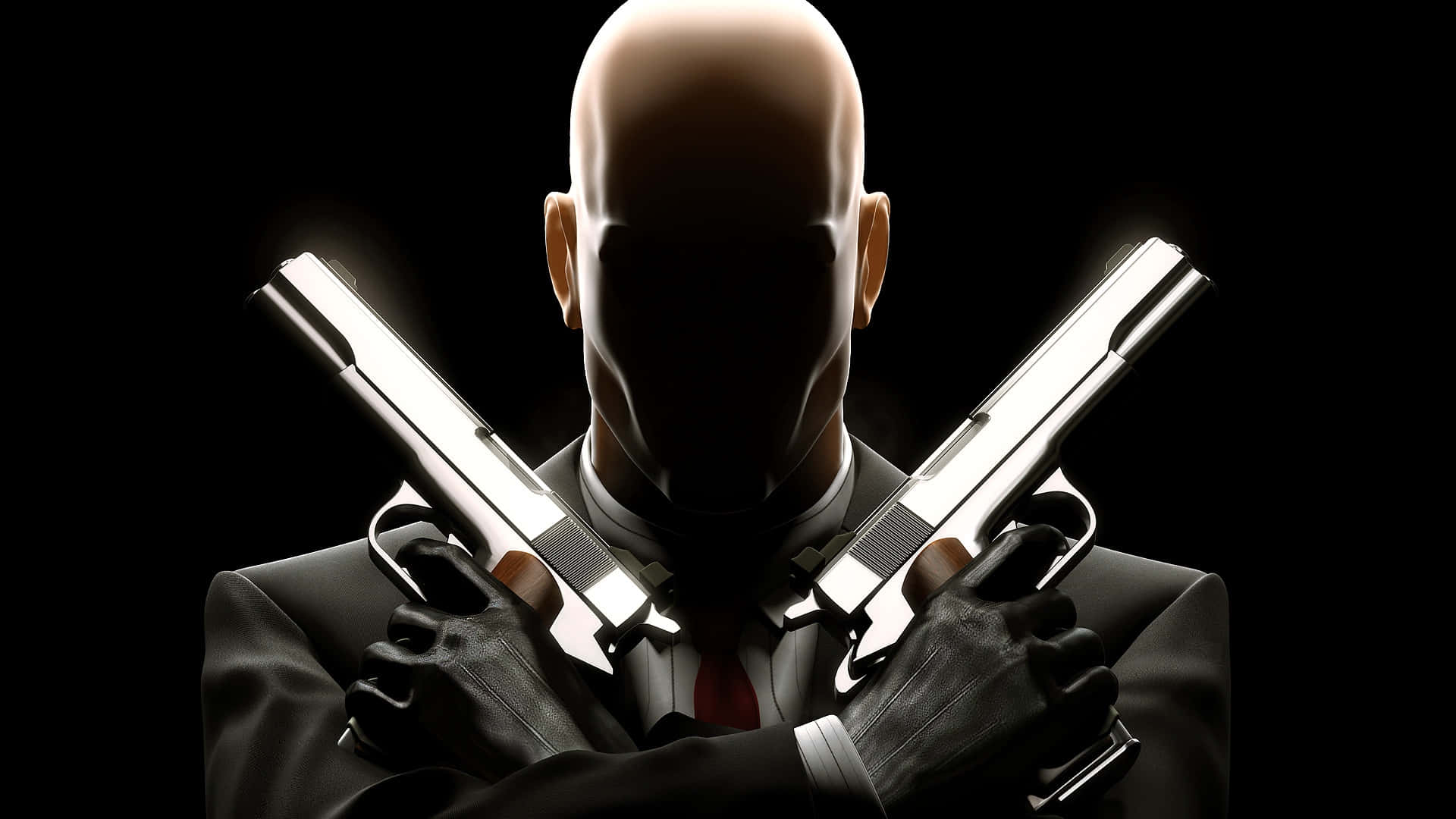 Bald Assassin Dual Pistols Silhouette Background