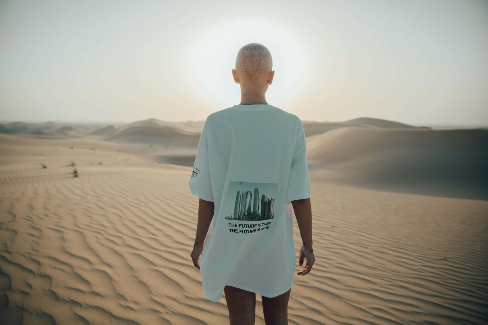 Bald Person Desert Walk Background