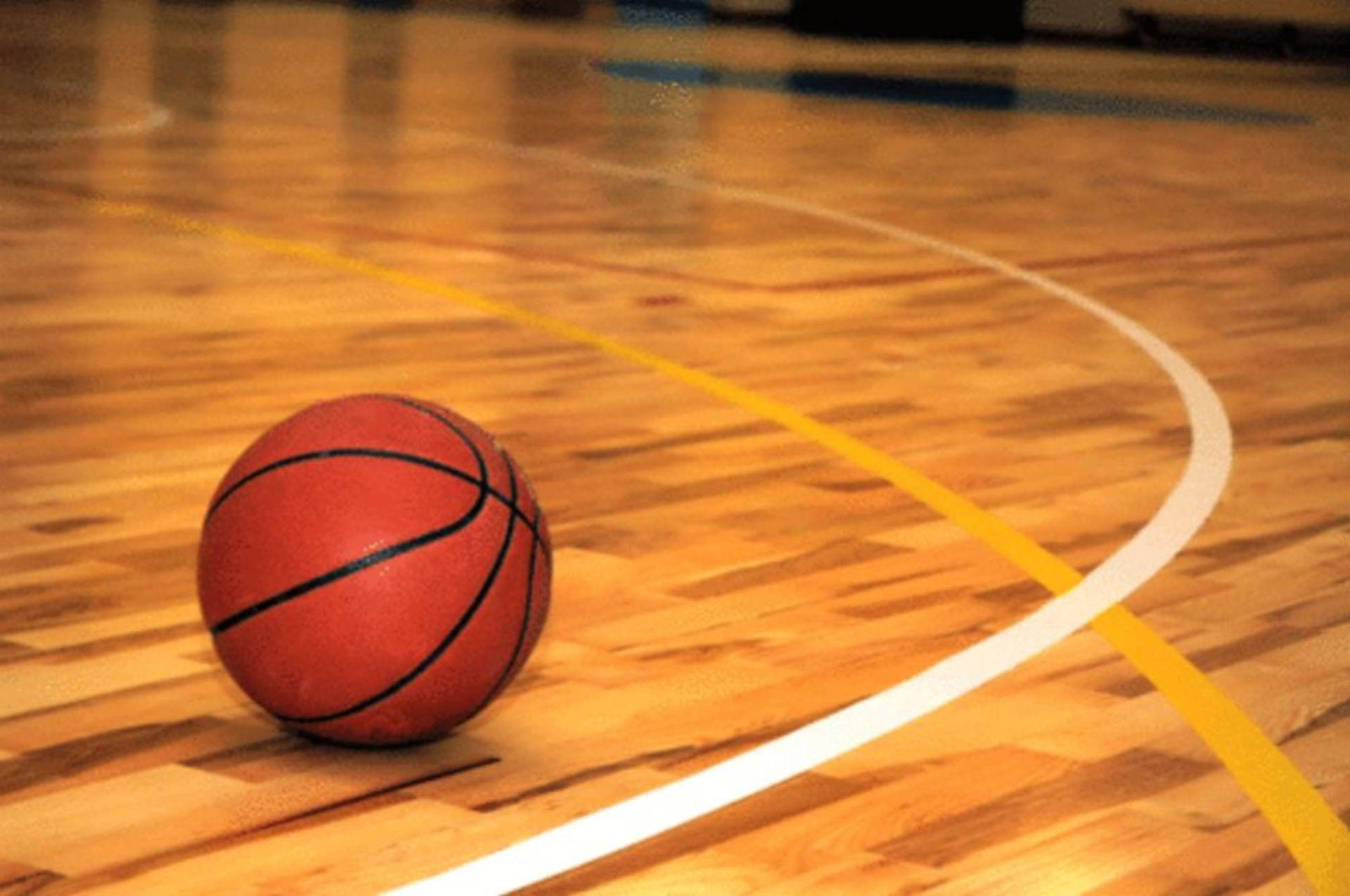 Ball On Basketball Court Floor Background