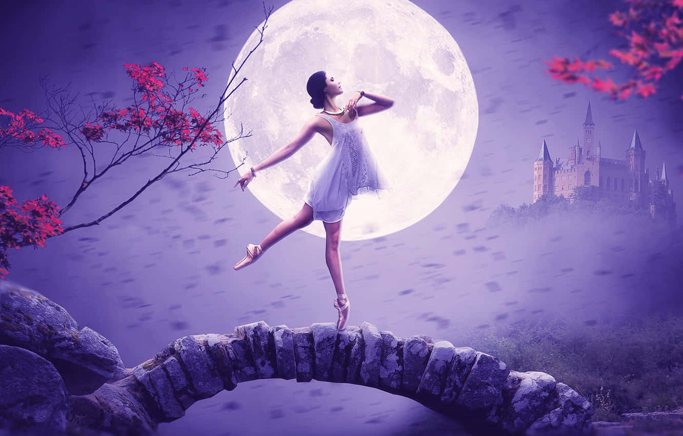 Ballerina Dancer Purple Night Moon Fantasy Digital Art Background